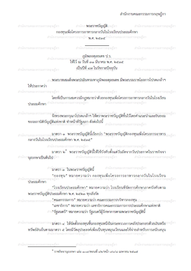 พระราชบัญญัติกองทุนเพื่อโครงการอาหารกลางวันในโรงเรียนประถมศึกษา พ.ศ. 2535